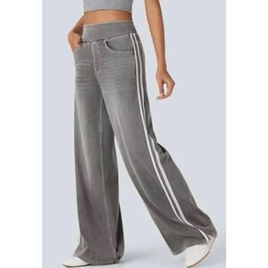 Halara Flex High Waisted Stripe Wide Leg Jeans Cool Grey Denim L Regular